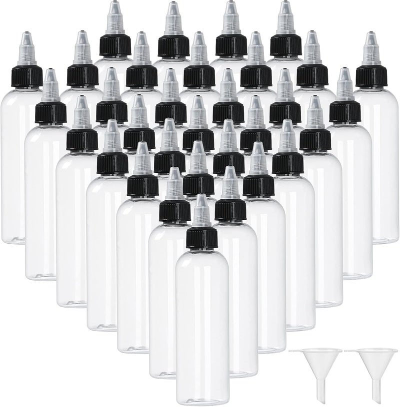 Yephets 32 Pack 4oz Boston Dispensing Bottle Empty Round LDPE Plastic Squeeze Dropper Bottles Squeeze Bottle with Twist Top Cap for Liquids Oils Art Crafts Kitchen Household - Image 1